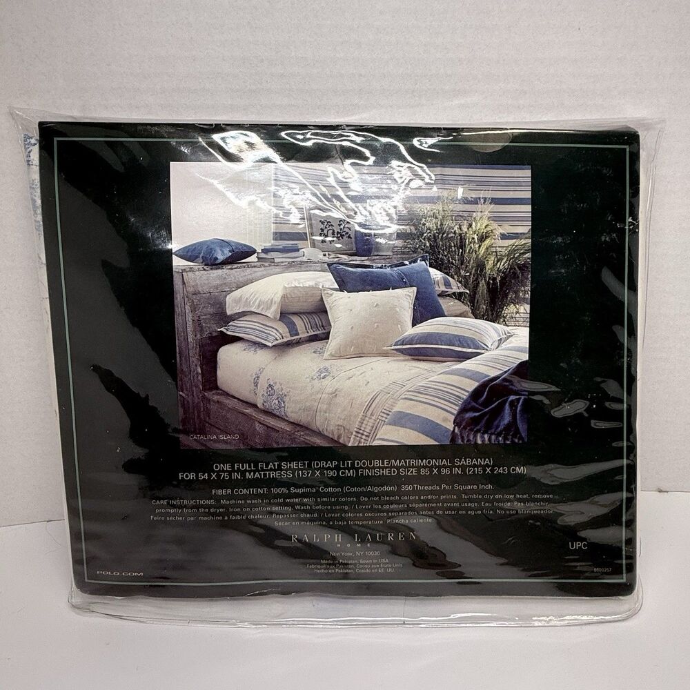 Ralph Lauren Home Full Flat Sheet Catalina Island Print 100% Supima Cotton New